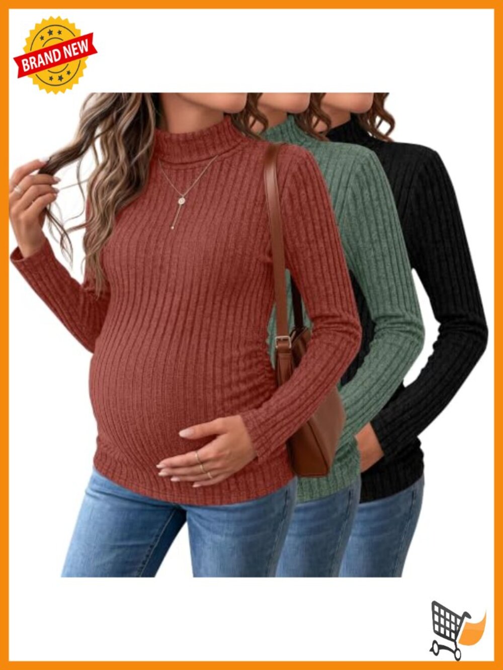 Maternity Turtleneck Sweaters 3 Pack Ruched Ribbed Long Sleeve